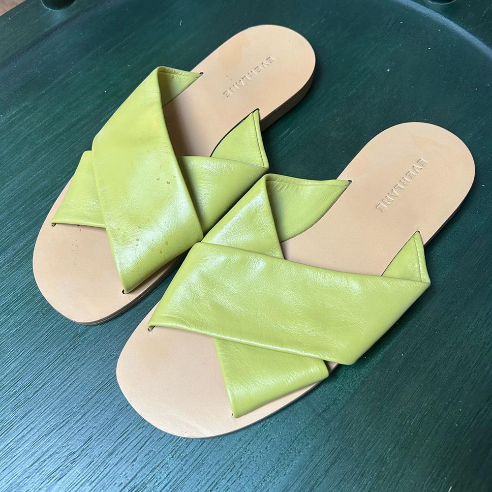 J.Crew Flat Slides with Green/Chartreuse Leather